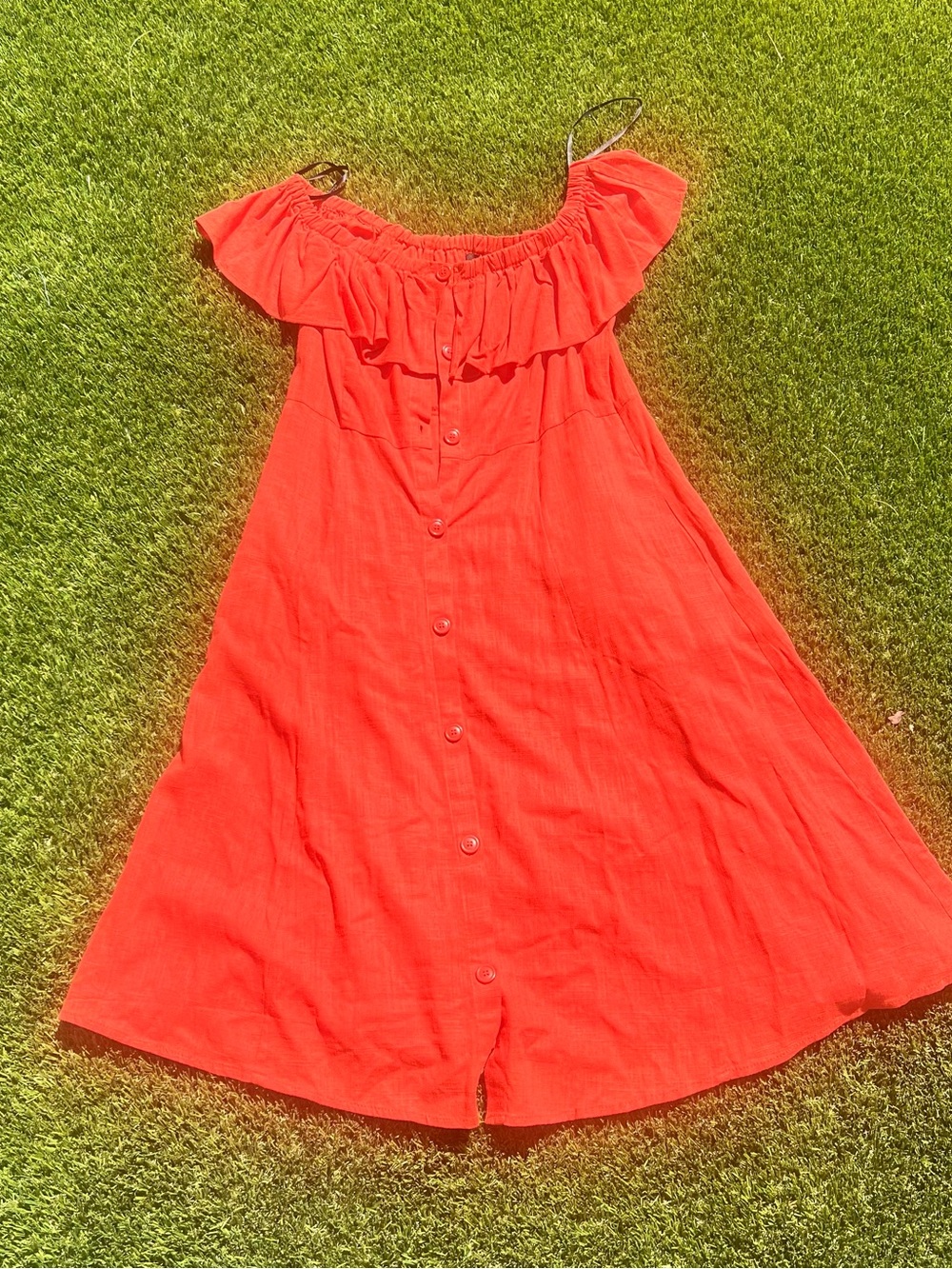 Forever 21 Orange Button-Front Off-Shoulder Dress